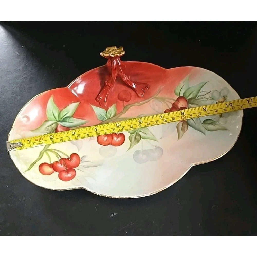 Limoges Cherries Split Handled Victorian Vanity Tray W.G. & Co Antique Gold Trim